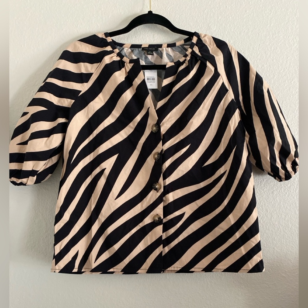 Ann Taylor Top Blouse Zebra Print stripe